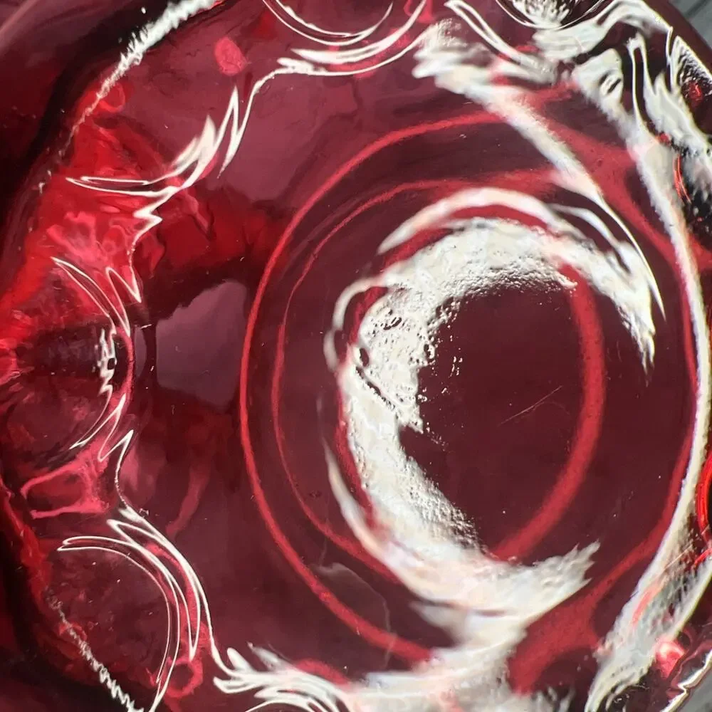 Vintage Fenton Cranberry Red Thumbprint Glass Pitcher with‎ Flared Rim 6.5